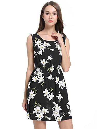 MsBasic Women's Vintage Sleeveless Floral Sundress Summer Beach Mini Dress