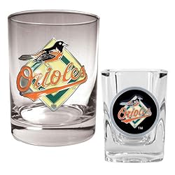 Baltimore Orioles MLB Rocks Glass & Square Shot Glass Set - Primary Logo by Great American Products