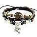 MORE FUN Cross Pendant Bracelet Adjustable Leather Cord Woven Wrap with Classic Oval Wooden Bead