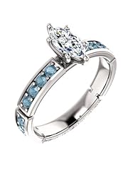 18K White Gold Marquise Cut White and Blue Diamond Ring -- LIFETIME WARRANTY