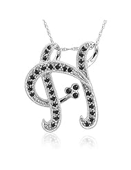 14k White Gold Alphabet Initial Letter H Black Diamond Pendant Necklace-0.20 carat