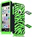 Bastex Heavy Duty Hybrid Case for iPhone 5c - Green Silicone / Black Zebra Print Stripes Hard Shell
