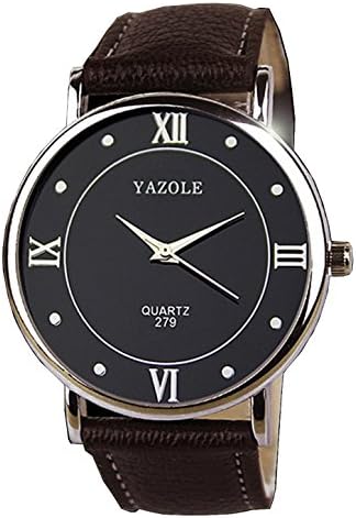 Men Fashion Leisure Simple Style Quartz Wrist Watch With Black Dial and Brown Strap