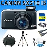 Canon PowerShot SX210 SX-210 IS Digital Camera (Black) + 32GB Premium Acces ....