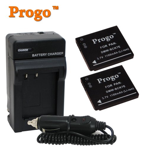 Progo Brand Power Pack: (Two Li-ion Rechargeable Battery and One Pocket Rapid Travel Charger With Car Adapter) for Panasonic DMW-BCK7, DMW-BCK7E, DMW-BCK7PP, NCA-YN101F, NCA-YN101G, NCA-YN101H, DE-A91B, DE-A92A, DE-A92B. Fits Panasonic Lumix Digital Cameras, DMC-FP5, DMC-FP7,DMC-FH2, DMC-FH5, DMC-FH7, DMC-FH24, DMC-FH25, DMC-FH27, DMC-FS16, DMC-FS18, DMC-FS35, DMC-FS37, DMC-FX77, DMC-FX78, DMC-S1, DMC-S3