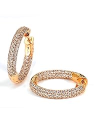 CleverEve Designer Series Sterling Silver Oval Yellow Gold Plated Lock-It Hoop Earrings w/ Pave CZ Stones & Locking Clasp 26.00mm