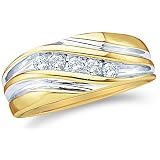 14k Yellow and White Two 2 Tone Gold Five 5 Stone Channel Set Round Cut Mens Diamond Wedding Ring Band 9mm (1/4 cttw, H Color, I1 Clarity)