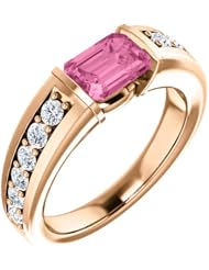18K Rose Gold 7.00x5.00mm Emerald Cut Pink Sapphire and Diamond Ring -- LIFETIME WARRANTY