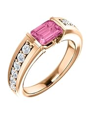 14K Rose Gold 7.00x5.00mm Emerald Cut Chatham Created Pink Sapphire and Diamond Ring -- LIFETIME WARRANTY