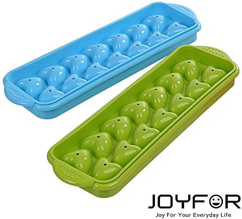 Joyfor Double Layer Easy Release No Spill mini Ice Cube Tray for Cocktails or Candy Molds - BPA Free,Heart Shape 14 Cube Trays(Pack of 2) (Blue/Green)