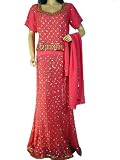 Coral Cocktail Evening Wear Lengha Choli Dress Party XL