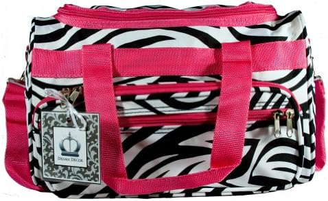 13" Multipurpose Duffle Gym Workout Bags, Fuchsia Trim Zebra
