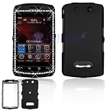 BlackBerry 9530/9500 Storm Cell Phone Black Rubber Feel White Diamond Protective Case Faceplate Cove