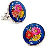 Hand Painted Japanese Cherry Blossom Coin Cufflinks