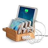 EReach 竹製 充電ステーション、チャージャースタンド 5ポートUSB同時多功能充電スタンド スマホ タブレット Apple Watch対応