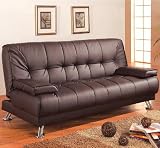 Futon Sofa Bed with Removable Arm Rests, Brown Vinyl Leather Finish Coaster 300148