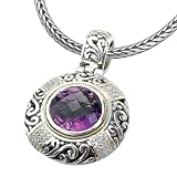 925 Silver, Amethyst & Diamond Pendant with 18k Gold Accents (0.30ctw)