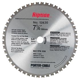 Porter Cable 12830 Riptide 7-1/4-Inch 48 Tooth ATB Metal Cutting Saw Blade with 5/8-Inch and Diamond Knockout Arbor for Blade-Right Saws