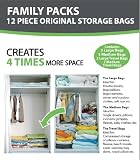 12 PACKS - B&E Home Essential Vacuum Storage Bags (3 Large/ 5 Medium/ 2 Large Travel Bags/ 2 Medium Travel Bags) - Set of 12
