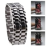 Black Metal Strip Digital Lava Style Iron Sport Mens Red LED Faceless Wrist Watch
