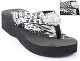 Rhinestone Brooch Detail PVC Wedge Thong Sandal
