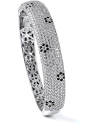 Sterling Silver & Cz Black Flower Bangle