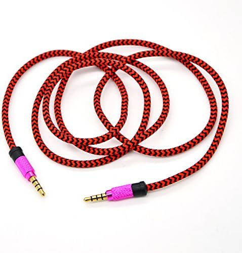 eBerry(TM) 3.5mm Stereo Jack Cable - Color Contrast 3.5mm Diamond Patterned Connector Shell Male To Male Car and Home Cloth Jacketed Durable Tangle-Free Nylon Fiber Braided Wire Auxiliary Stereo Audio Audio Jack Cable (3.3Feet/1M) - for Apple iPad, iPhone, iPod, Samsung Galaxy, Android, Tablet ,MP3 Players And More (Red/Black)