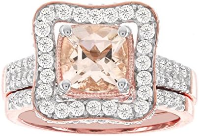 14k Rose Gold 1ct Diamond and Genuine Morganite Wedding Ring Set (I-J I1-I2)