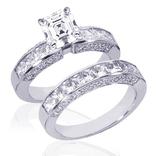 2.65 Ct Asscher Cut Diamond Wedding Rings Set VVS2 GIA