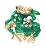Large Beautiful Double Mom and Baby Green Frogs Crystal Pin/Broach/Pendant Gold Tone ~ Comes Gift Boxed