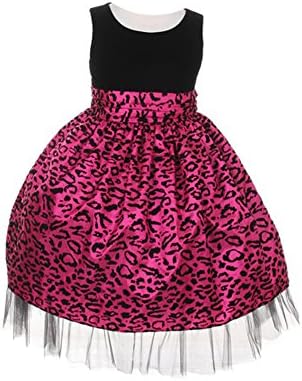 Little Girls Fuchsia Velvet Top Taffeta Cheetah Print Flower Girl Dress 4