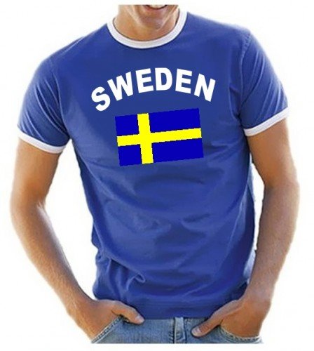 Coole-Fun-T-Shirts Herren T-Shirt Schweden Ringer, blau, S, 10843_Schweden_HERI_GR.S