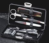 10 Piece Black Leather Manicure & Shave Set
