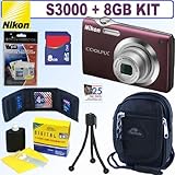 Nikon Coolpix S3000 12 MP Digital Camera (Plum) + 8GB Accessory Kit