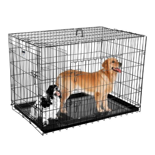 Pet Trex 42 Inch Folding Crate-N-Kennel Double Door Heavy Duty Metal Cage 42″x27″x30″