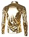 JOGAL Men's Metallic Silver Long Sleeve Button Down Shirts 70s Disco Costume X-Large Glod