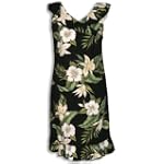 SAVE $4.86 - Short Tank Dress - White Orchid Hibiscus Ruffle Neck and Bottom Hawaiian Aloha V Neck Dress $43.74