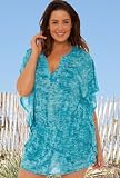 Beach Belle® Teal Burnout Plus Size Batwing Caftan - Plus Size Swimsuit Plus Size Swimsuits