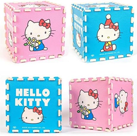 9 Pcs Kids Crawling Rug Cartoon Floor Mat Baby's Game Carpet Eva Foam Puzzle Mat Kitty Cat (Blue)
