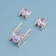 Sterling Silver Pendant and Earrings Set - Round Cut Lavender CZ in Prong Set