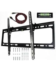 E-OnSale Universal Mounts Flush Tilt Dual Hook (1.3" from wall) Flat Screen TV Wall Mount Bracket for 32-65 inch Plasma, LED, and LCD TVs Up To VESA 700x400 and 165lbs, Including 10 Braided High Speed HDMI Cable and Magnetic Bubble Level TV Mount T65