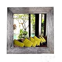 Line Square Silvered Handcarved Mirror