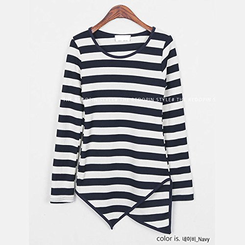 REDOPIN（レッドオピン） ラインオーバー長袖Tシャツ／ネイビー