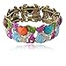 Multi Color Vintage Flower Resin Cz Rhinestone Cuff Open Bracelet Bangle
