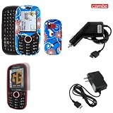 Samsung Intensity U450 Combo Touch Red Flower on Blue Cover Protective Case Faceplate Cover + LCD Screen Protector + Rapid Car Charger + Home Wall Charger for Samsung Intensity U450