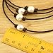 White Pearl Necklace Choker with 11-12 mm Pearls on Natural Dark Brown Leather