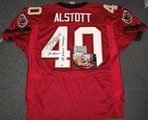 Mike Alstott Autographed/Hand Signed Tampa Bay Buccaneers Red Reebok Jersey with A-Train/SB Champ In