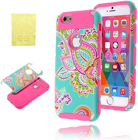 iPhone 6 6s Plus Case 5.5", CQSTORE(TM) Lovely Floral Full Body Hybrid Protection Defender Double Layer Armor Protective Phone Case (Hot Pink)