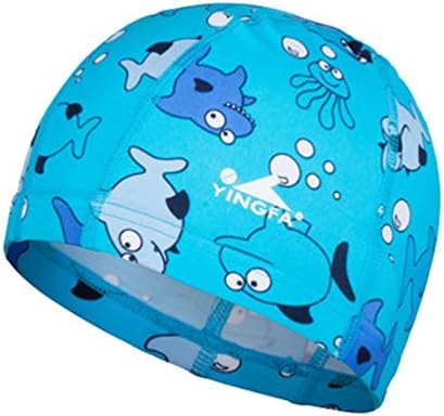 Yingfa swimming boys cartoon swim caps for kids teen girls swimmer sport hats blue