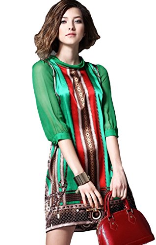 レディースファッション カジュアル エレガント スウィート 秋物 大きいサイズ ワンピース チュニック ラウンドネック 七分袖 シースルー ストライプ柄 ミニスカート バックリボン シルク サテン 美脚 スリム 旅行 レジャー セレブファッション かわいいスカーフ付き AT0666